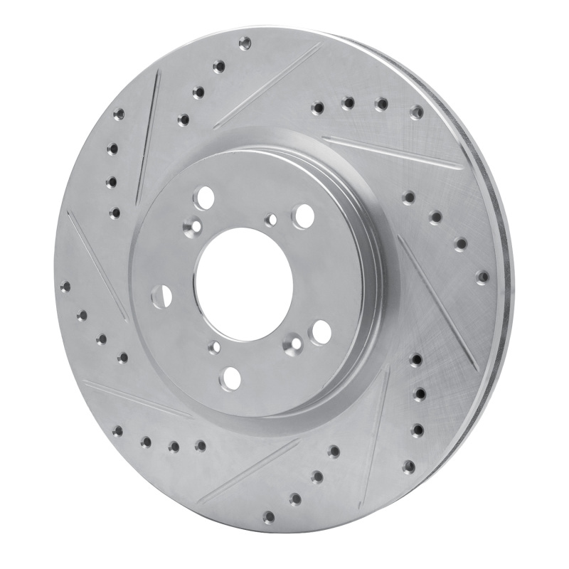 Honda Ridgeline Brake Rotor (1) - Front Left - R1 Concepts - Drilled & Slotted - Silver - `06-`14